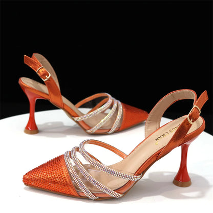 Venus Chan 2023 Newest INS Style Orange Color Elegant High Heels Nigeria Popular Design African Ladies Shoes And Bag Set