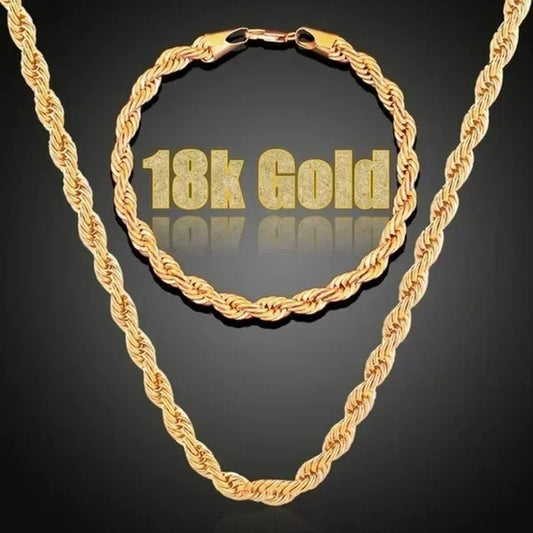 3mm Plated 18k Gold Fried Dough Twist Chain Necklace Bracelet Hip-hop Twisted Rope Cuban Lovers Party High-end Jewelry Gifts