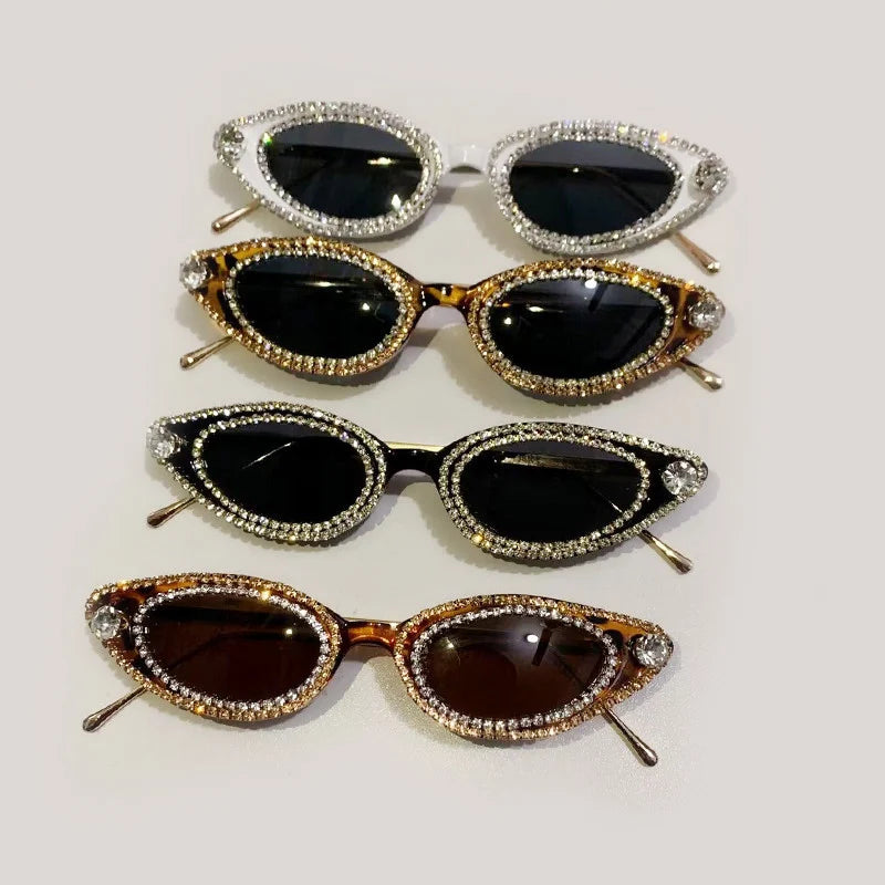 Unique Diamond Fashion Sunglasses Women Luxury Rhinestone Cat Eye Eyewear Female Trend Small Frame Ladies Sun Glasses UV400