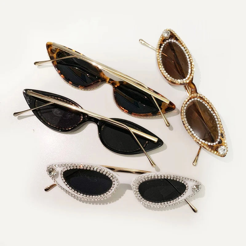 Unique Diamond Fashion Sunglasses Women Luxury Rhinestone Cat Eye Eyewear Female Trend Small Frame Ladies Sun Glasses UV400