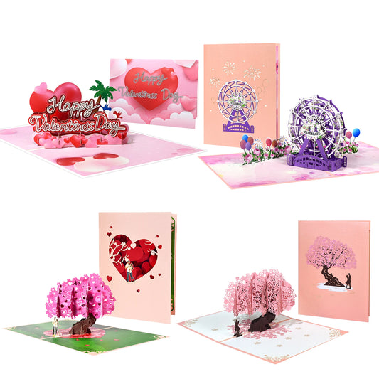 Valentine's Day Gift 3D Pop Up Card Anniversary Wedding Birthday for Wife Husband Greeting Cards with Envelope and Note Card