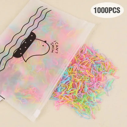 1000Pcs Colorful Disposable Hair Bands Girls Elastic Rubber Band Kids Ponytail Holder Headband Children Hair Accessories