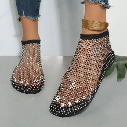 2024Women's Summer New Shiny Rhinestone Designer Anti-Slip Flat Sandals Daily Casual Comfortable Vacation Beach Shoes Large Size