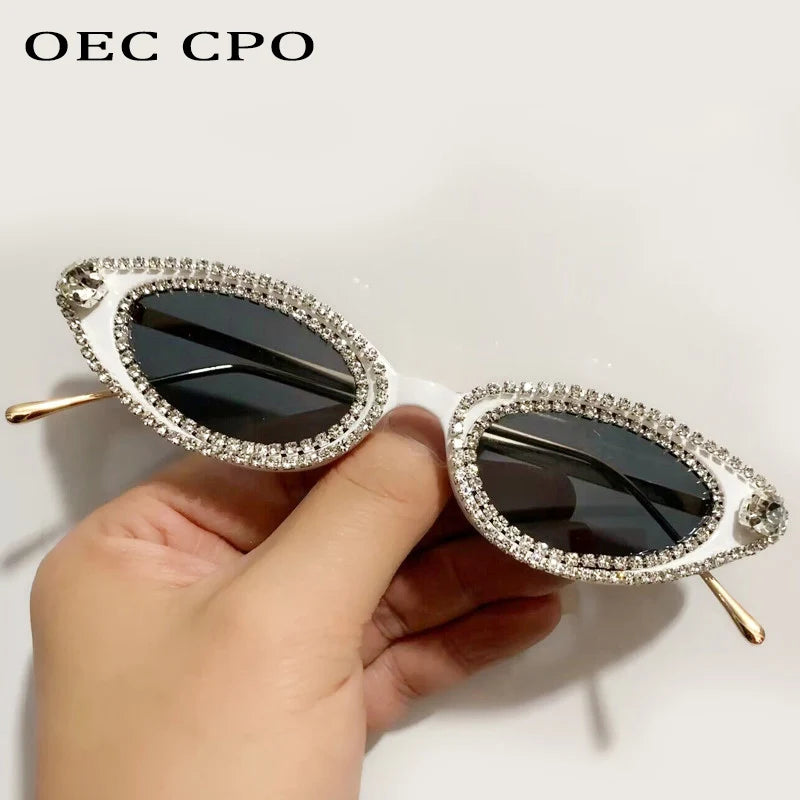 Unique Diamond Fashion Sunglasses Women Luxury Rhinestone Cat Eye Eyewear Female Trend Small Frame Ladies Sun Glasses UV400