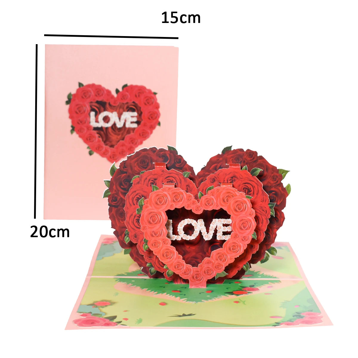 Valentine's Day Gift 3D Pop Up Card Anniversary Wedding Birthday for Wife Husband Greeting Cards with Envelope and Note Card