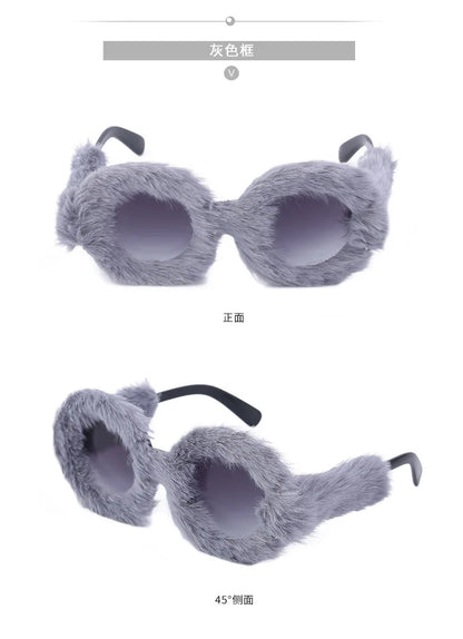 UV400 Luxury Designer Sunglass Round Frame Plush Sunglasses for Women's PC Cute Plush Suneyewear UV Resistant Sun Glasses