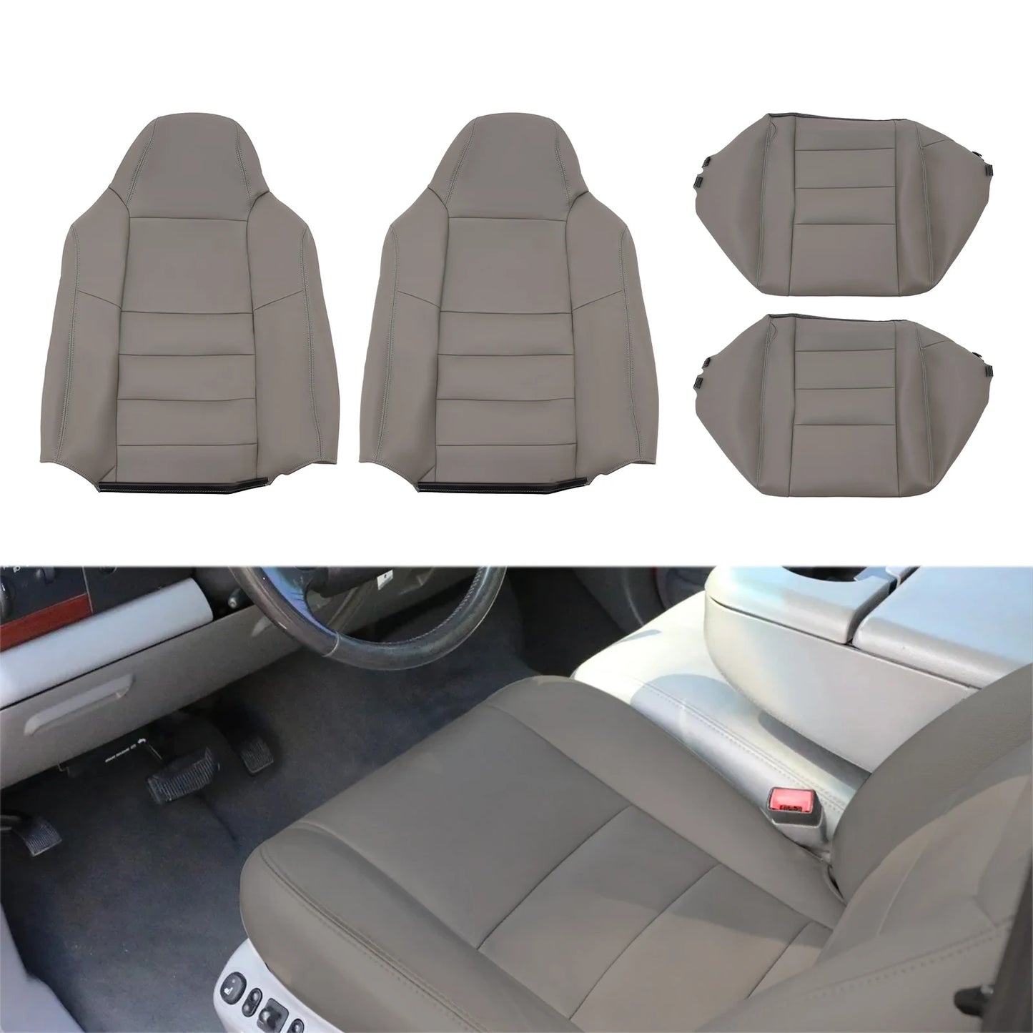 Tan and Grey PU Car Seat Covers For Ford F250 F350 Seat Covers Waterproof and Scratch-resistant,