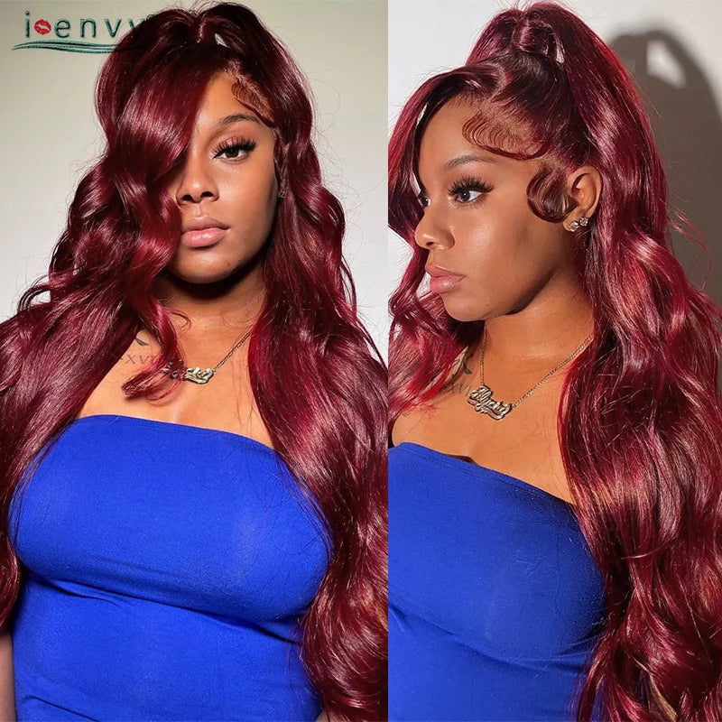 13X4 Hd Transparent Lace Front Wigs Burgundy Red Human Hair Wigs Pre Plucked 30 Inches Body Wave Lace Front Wigs For Women Curly