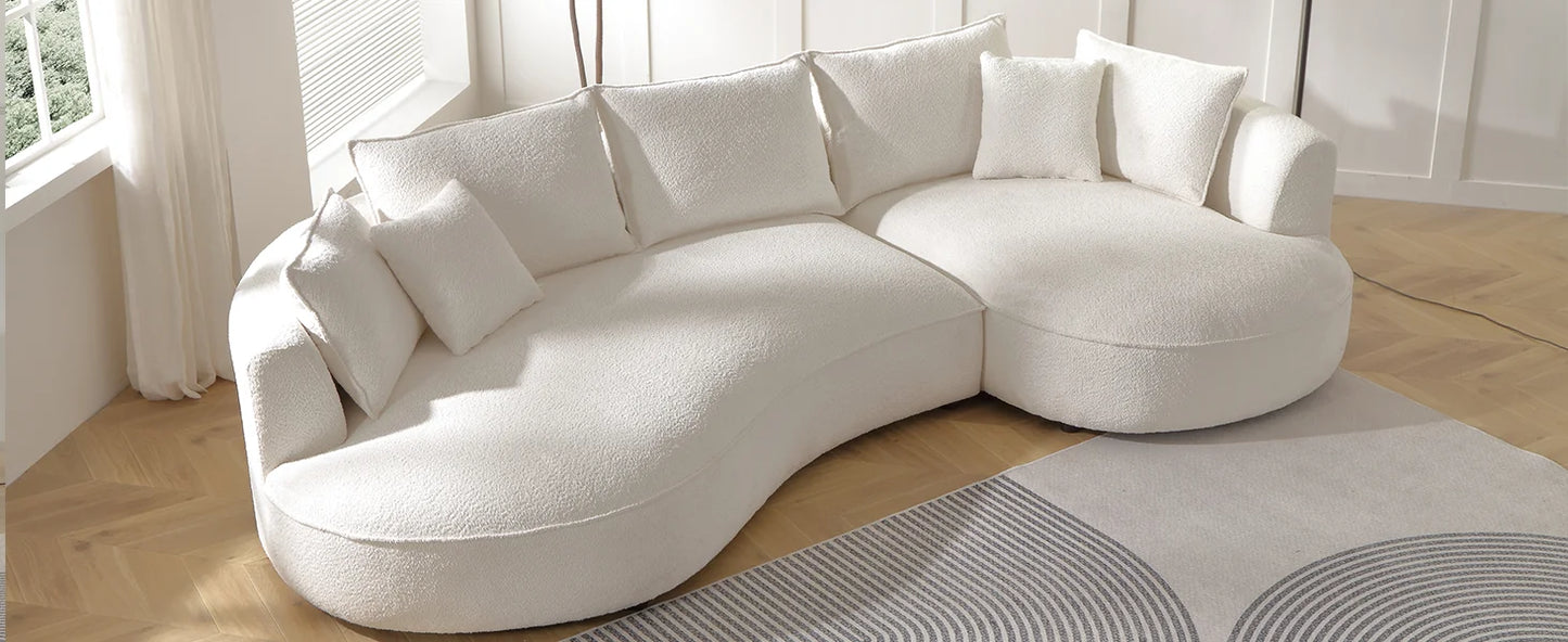 124.8" Modern Curved Sofa Couch, Upholstery Boucle Sofa  with Pillows, Right Hand Facing Sectional Boucle Fabric Couch