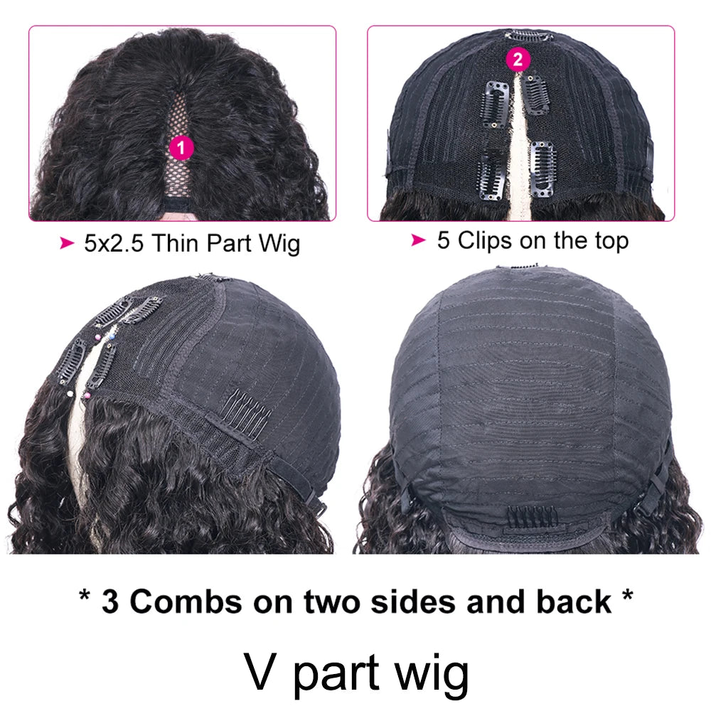 Yaki Body Wave Human Hair Wigs Glueless Vpart Wigs No Leave Out  Kinky Yaki Wave V Part Human Hair 180density for Black Women