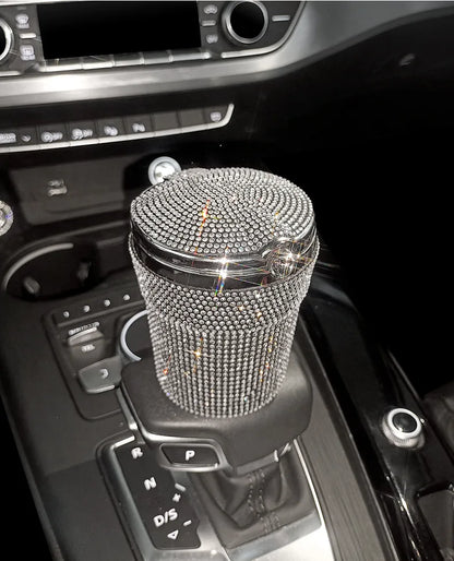 Crystal Diamond Car Ashtray Auto Portable Bling Cigarette Smokeless with LED Light Indicator Car Accessories for Women