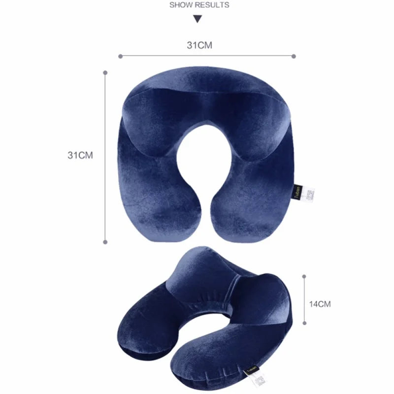 U-Shape Travel Pillow for Airplane Inflatable Neck Pillow Travel Accessories Comfortable Pillow for Sleep Home Textile Blue