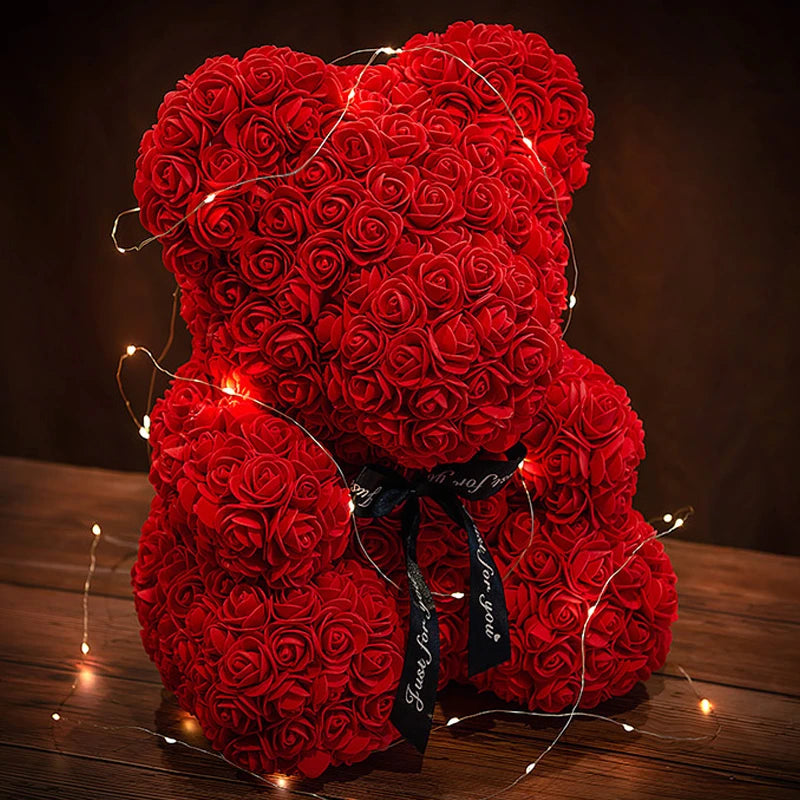 Valentine Gifts Decoration Rose Bear Artificial Flower With Box Lights Teddy Bear For Women Girlfriend Birthday Gift Love Flower