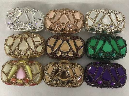 Women newest Glass Mini Crystal Clutch Evening Bags Stones Minaudiere Purses Wedding Party Rhinestone Clutch Red Green Handbag