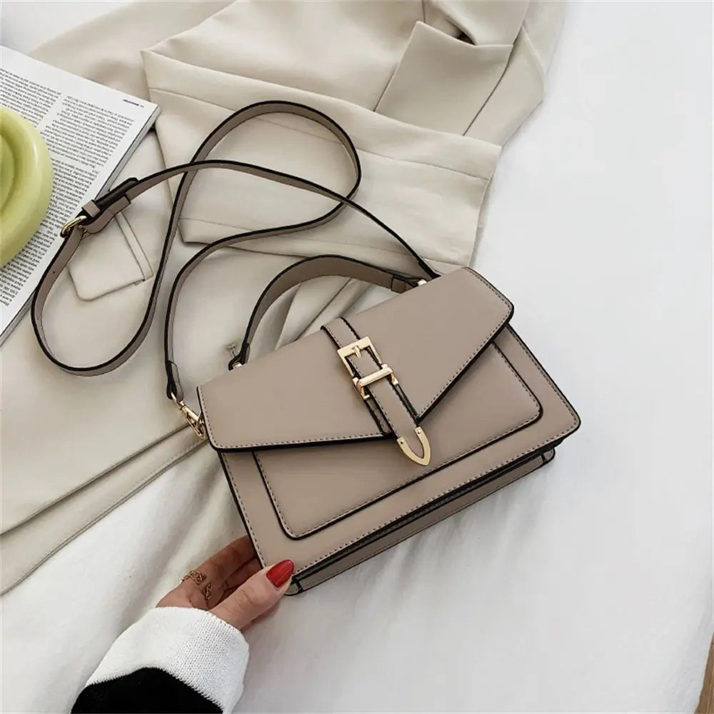 Women PU Leather Messenger Shoulder Bag Ladies Solid Color Simple Crossbody Bag Fashion Handbag Leisure Portable Sling Bag