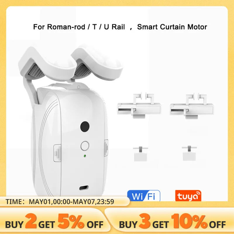 Tuya Curtain Motor For Roman T U Track WIFI Tuya Automatic Open Smart Electric Curtain Robot APP Voice Control Alexa Google Home