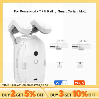 Tuya Curtain Motor For Roman T U Track WIFI Tuya Automatic Open Smart Electric Curtain Robot APP Voice Control Alexa Google Home