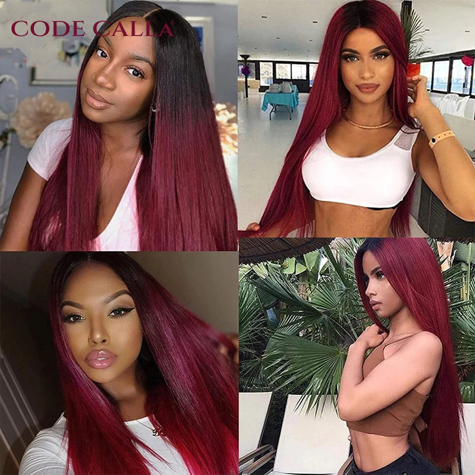 1B 99J 13x4 Lace Front Wig Straight Burgundy Frontal Human Hair Wig Brazilian Remy Pre Plucked Ombre Wine Red 180% On Sale