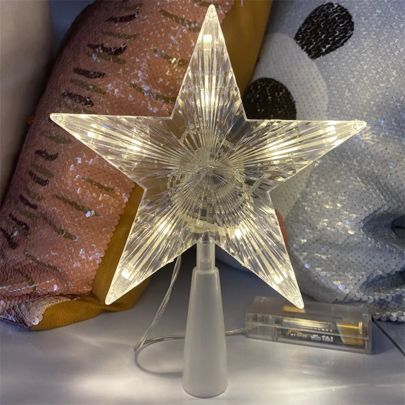 15CM LED Transparent Five-pointed Star Merry Christmas Tree Toppers Cristmas Decorations for Home Xmas Ornaments Navidad 2023