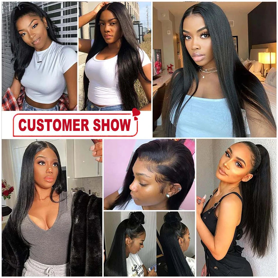 13X4 Lace Front Wig Bone Straight 180% Density Brazilian Remy Human Hair Wigs For Black Women Pre Plucked Lace Frontal Wigs