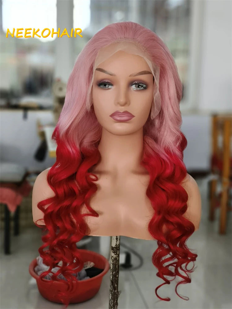 13x4 Transparent Lace Frontal Wig Hair Ombre Colored Ombre Pink Ombre Red Ombre Ginger Lace Front Wigs Human Hair Wigs For Women