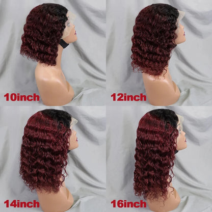 13x4 Lace Front Wigs 200% Density Bob Water Wave Wig 4/27 Human Hair Curly Human Hair with Baby Hair Wigs for Women 10-16 Inches