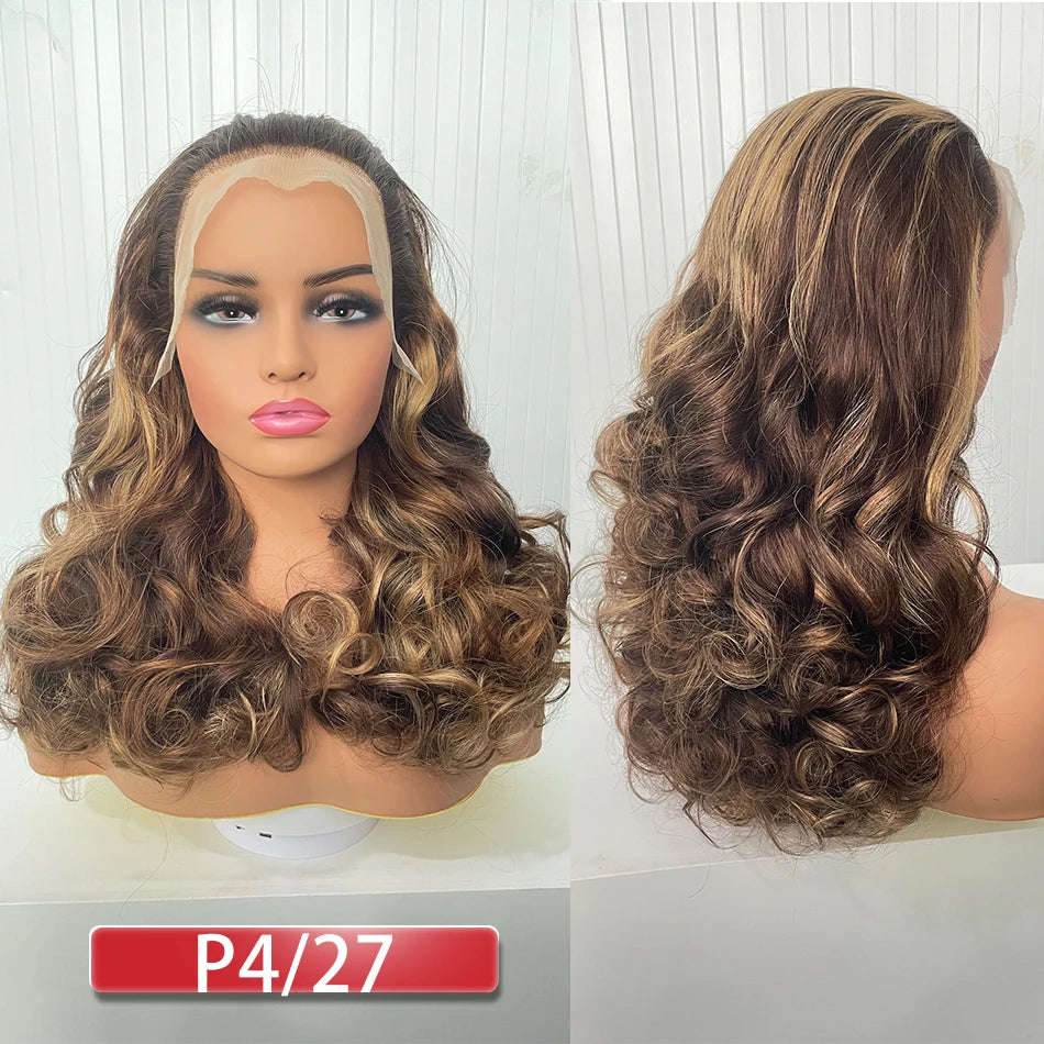 100% Human Hair 250 Density Highlight Ombre Double Drawn Bouncy Body Wave 13x4  Wigs Full Fumi Bouncy Weave Wavy Hair Lace Wigs