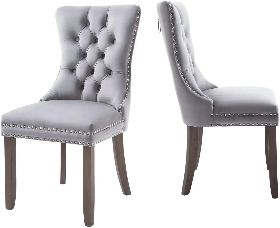 Velvet Dining Chairs Set of 6, Ring Pull Trim and Button Back, Luxury Tufted Dining Chairs for Living Room, Dining Chair