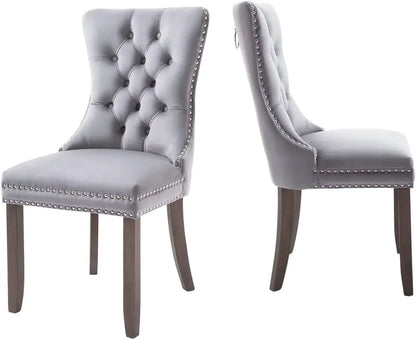 Velvet Dining Chairs Set of 6, Ring Pull Trim and Button Back, Luxury Tufted Dining Chairs for Living Room, Dining Chair