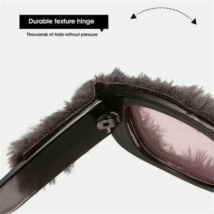 NEW Trendy Rectangle Sunglasses Women Punk Plush Sun Glasses Ladies UV400 Shades Fashion Funny Decor Eyewear