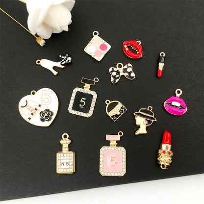 13pcs/lot Zinc Alloy Enamel Gold Plated Mix Women's Lipstick Perfume Charms Pendant for DIY Necklace Bracelet Jewelry Making - MAGUSTA BEAUTY