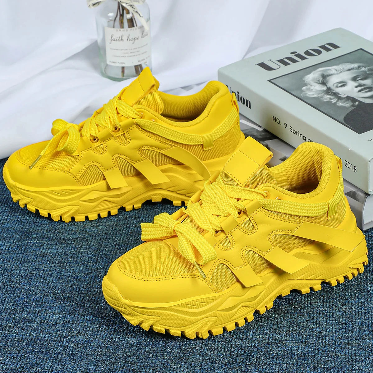 Yellow Women Shoes Fashion Luxury Origin Platform Chunky Casual Sneaker Autumn Sports Tennis Women Shoes Plus Size