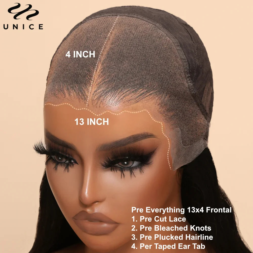 UNice Bye-Bye Knots Wig 7x5 Deep Curly Wear Go Glueless Wig Human Hair Reddish Brown Pre Cut Pre Bleached 13x4 Lace Frontal Wig