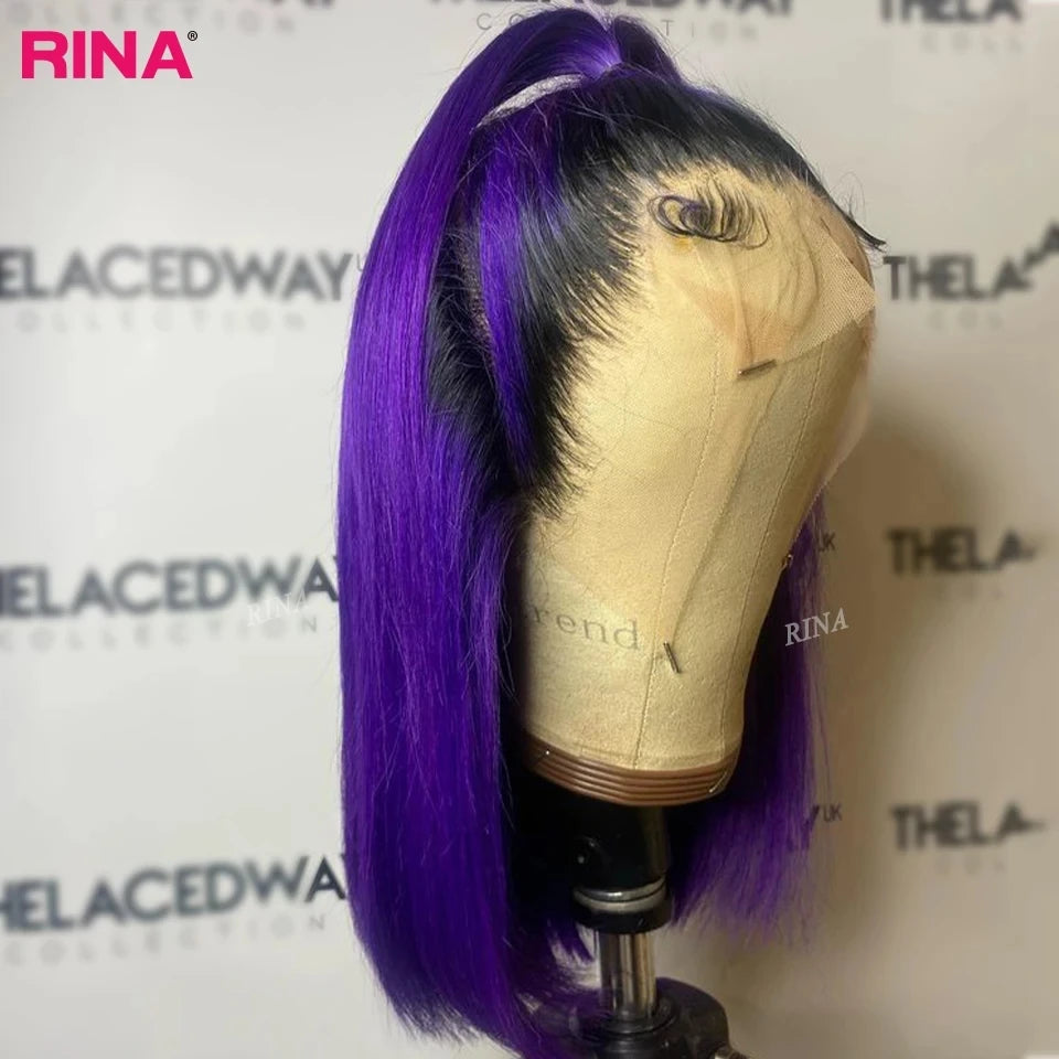 1B Purple Straight Bob Wig Human Hair 13x4 Lace Front Wigs Pre Plucked with Baby Hair Short 180 % Lace Frontal Wig For Women