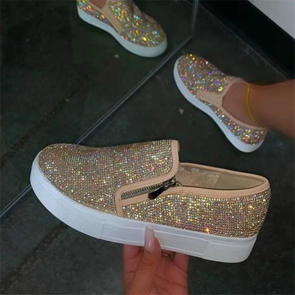 Women Flat Casual Single Shoes Fashion  Rhinestone Bling Sewing Platform Loafer Luxury Shoes Casual Comfortable Female Shoes