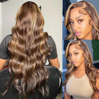 Wiggogo Highlight Wig Human Hair Honey Blonde Lace Front Wig Human Hair 13X6 Hd Lace Frontal Wig 13X4 Body Wave Human Hair Wigs