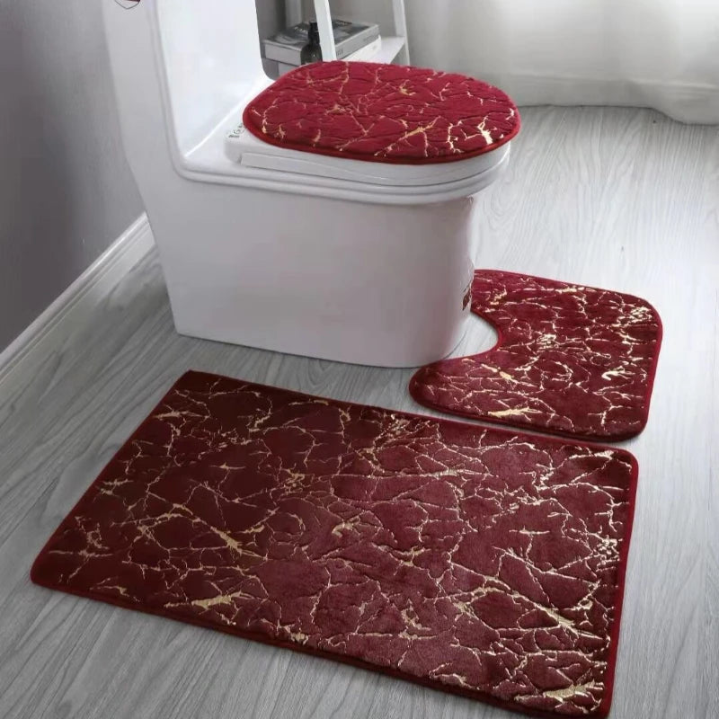 Toilet Seat Cover 3Pcs Set Bath Mat Shower Room Floor Rug Home Bathroom Anti-Slip Absorbent Doormat Bathtub Decor Carpet