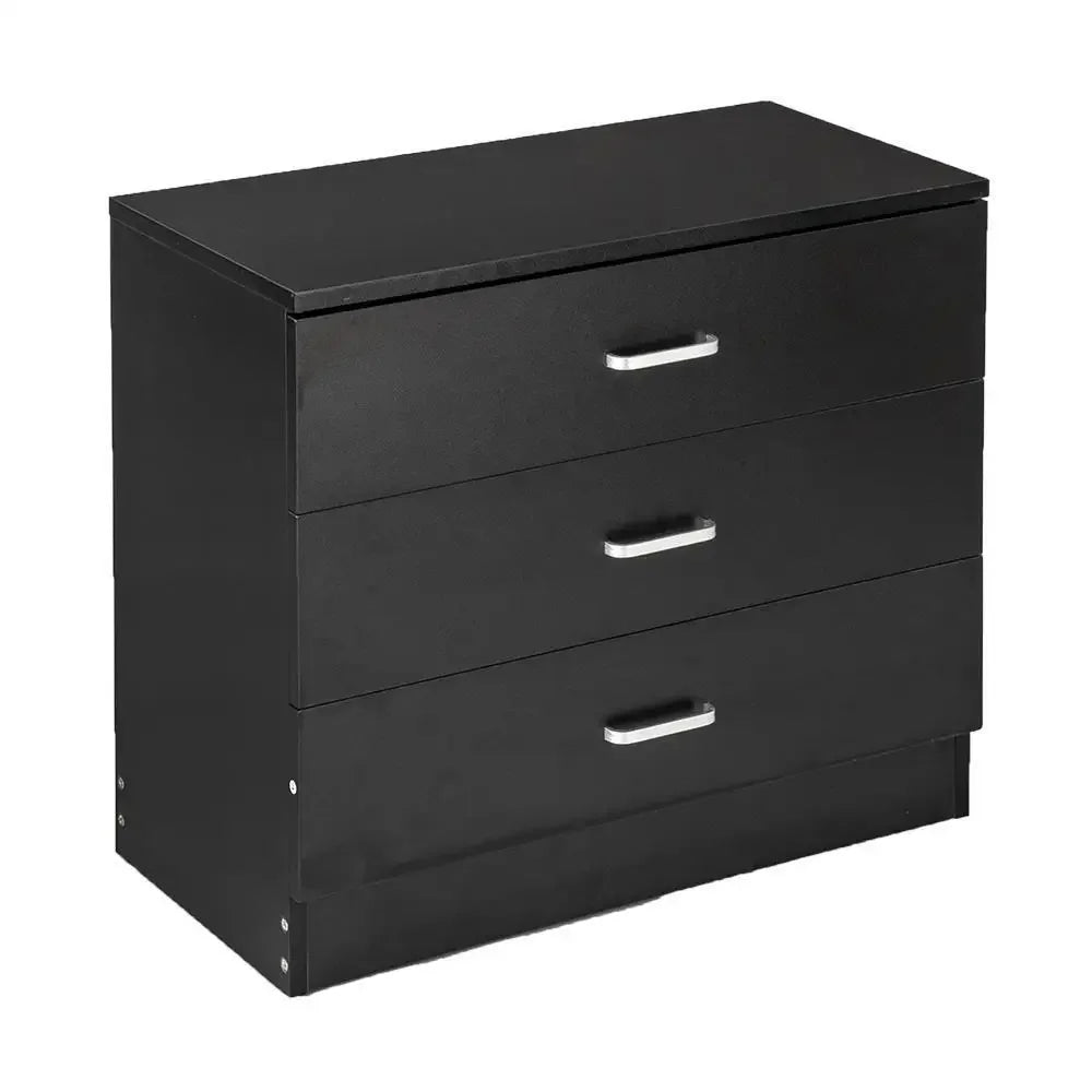 Wooden Dressers Chest of Drawers 3 Drawer Black Finish Bedroom Storage Furniture