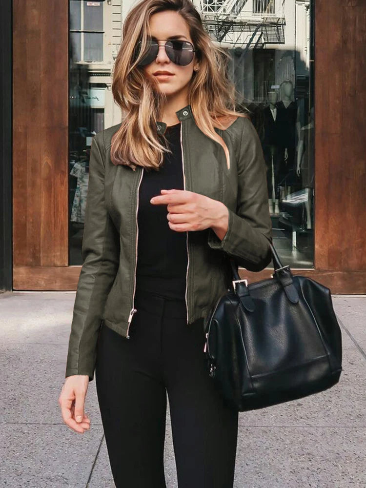 Women Flight Jacket Pu Leather Outwear Zipper Outfit 2023 Autumn Fashion Short Thin Female Jackets Office Lady Casual Coats