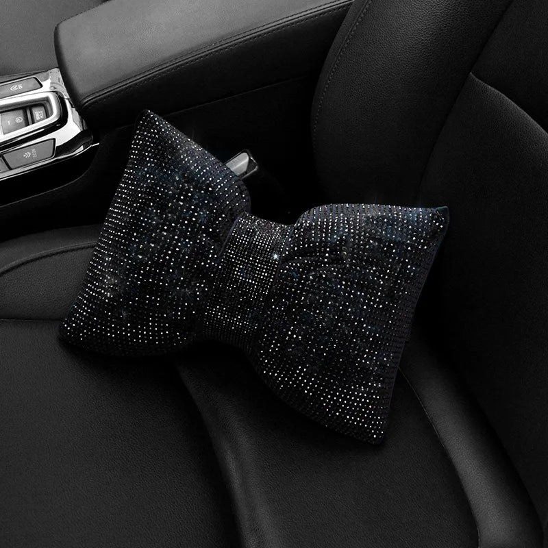 1PC Diamond Crystal Bowknot Car Neck Pillow Rhinestone Auto Headrest Seat Support Waist Pillows Bling Car Accessories for Women