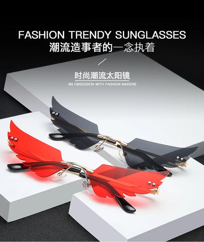 2024 new rimless glasses personalised wings runway fashion women's sunglasses