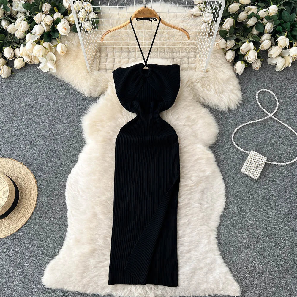 YuooMuoo Chic Fashion Sexy Package Hips Split Knitted Summer Dress Women Slim Elastic Bodycon Party Dress Streetwear Outfits