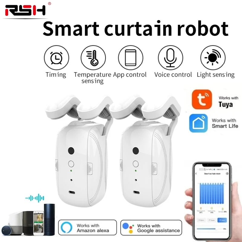 Tuya Wifi Bluetooth Smart Curtains Robot Wireless Automatic Curtain Opener Curtain Motor Remote Voice Control Alexa Google Home