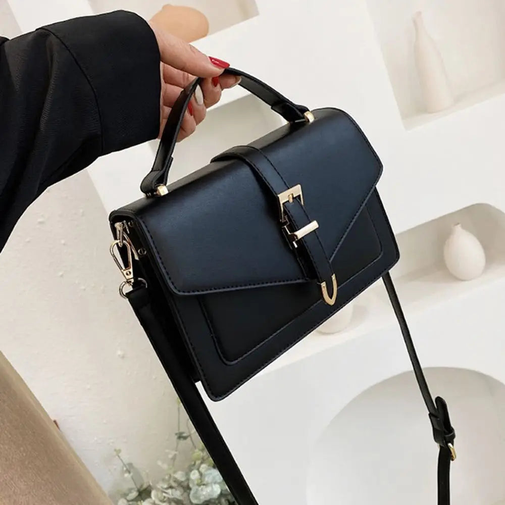 Women PU Leather Messenger Shoulder Bag Ladies Solid Color Simple Crossbody Bag Fashion Handbag Leisure Portable Sling Bag