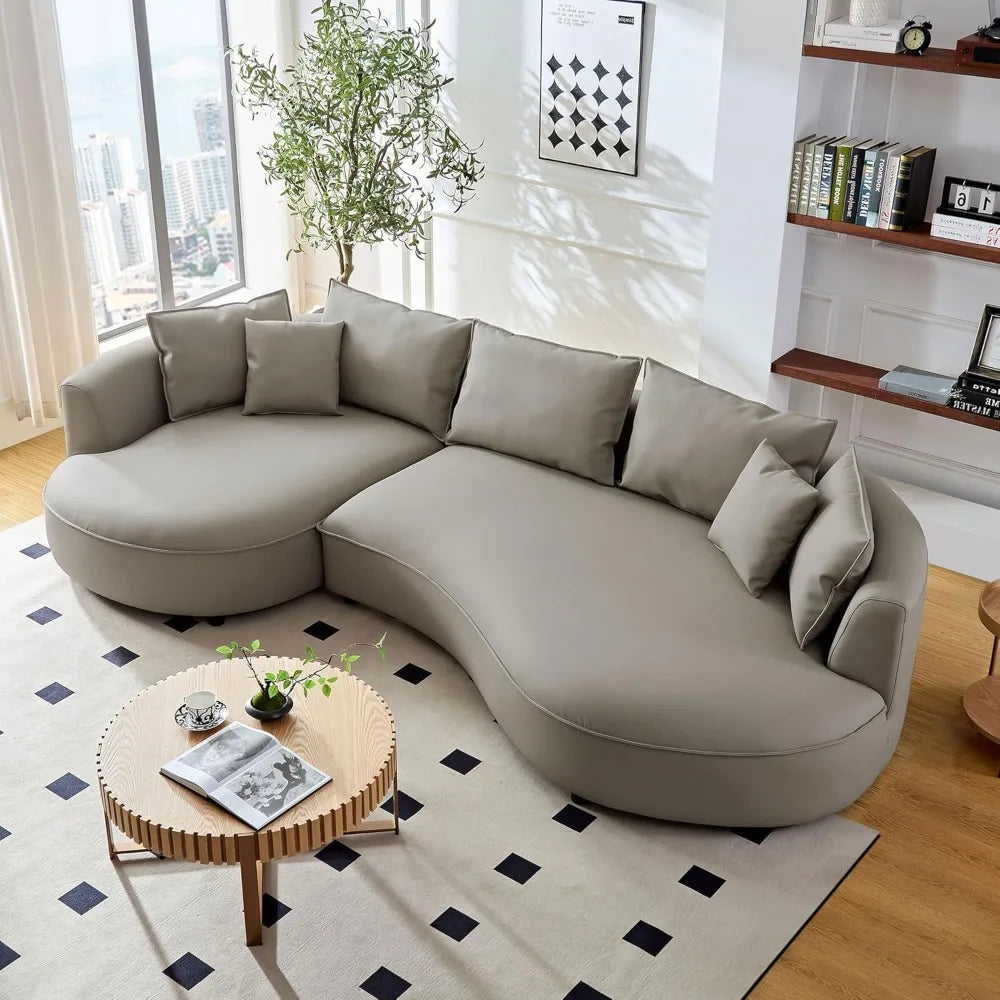 124.8" Modern Curved Sofa Couch, Upholstery Boucle Sofa  with Pillows, Right Hand Facing Sectional Boucle Fabric Couch