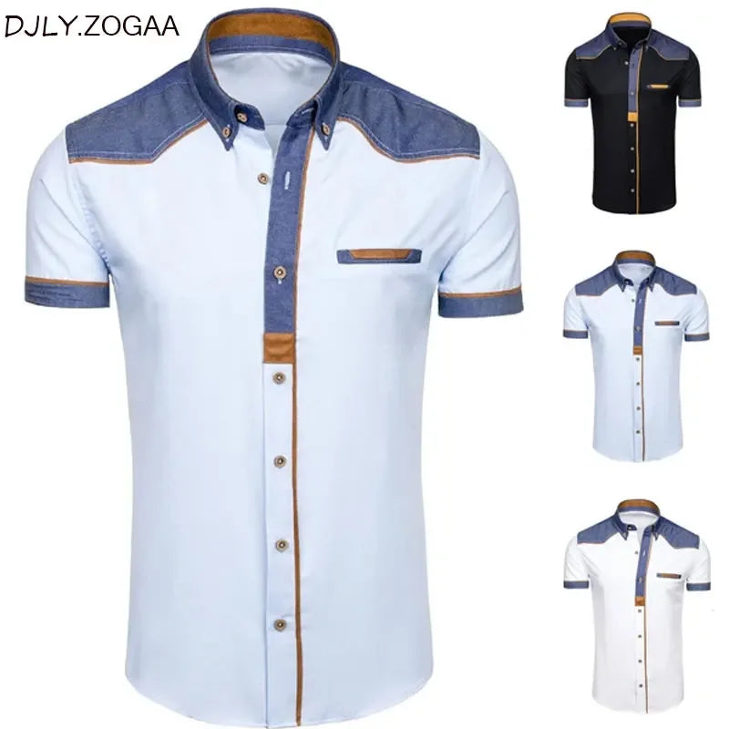 ZOGAA Men's Shirts Fashion Denim Short Sleeve Formal Shirts Man Casual Summer Clothing Tops Slim Cotton Plus Size Male Shirts