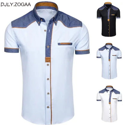 ZOGAA Men's Shirts Fashion Denim Short Sleeve Formal Shirts Man Casual Summer Clothing Tops Slim Cotton Plus Size Male Shirts