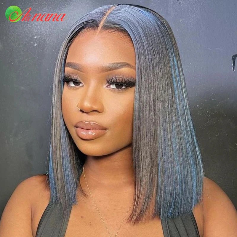 Transparent Straight Bob 13x4 Lace Frontal Wig Peruvian Highlight Yellow Pink Blue Colored Short Bob Human Hair Wig For Women