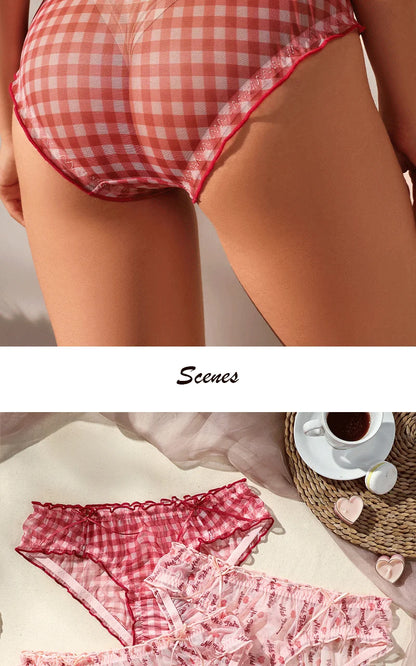 Three pack Cute  Girl Strawberry Panties Sexy Mesh Breathable Underwear honey Kawaii  lace  Intimate Lingerie Femme Panties