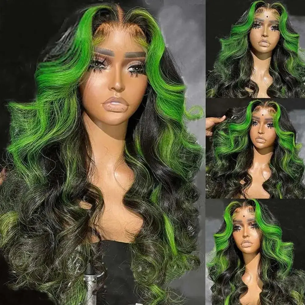 13x6 HD Lace Frontal Wigs Highlight Green Body Wave Lace Front Wig 30 Inch Body Wave Human Hair Wigs Ombre 4X4 Lace Closure Wigs